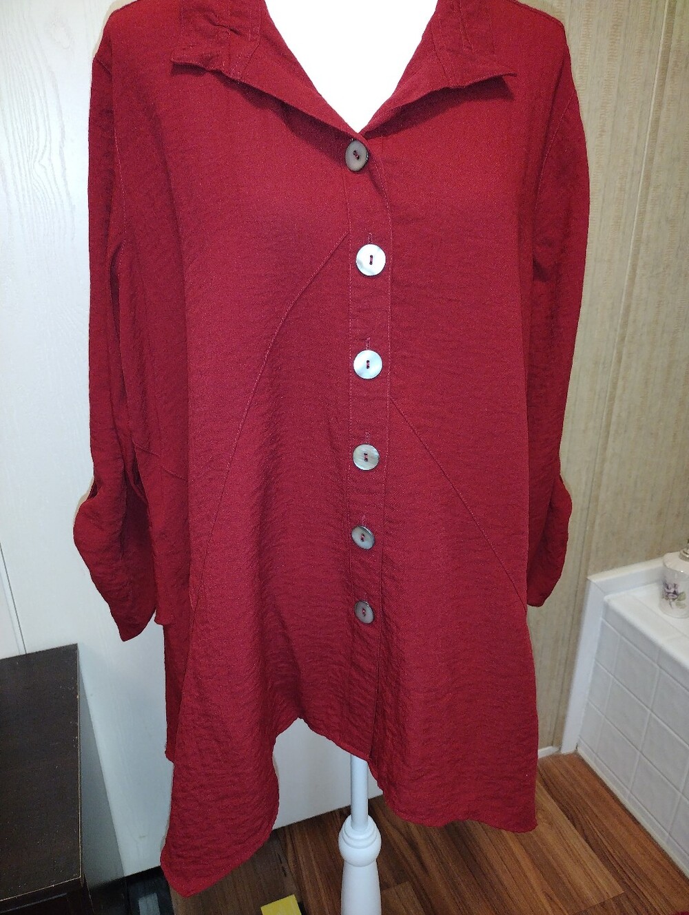 John Mark Burgundy Button-Front Textured Tunic